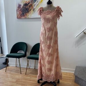 Blush Pink Evening Lace Gown